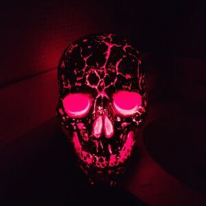 Halloween Red LED Light Up Skull Spooky Cracked Blow Mold Prop 12" Creepy Scary